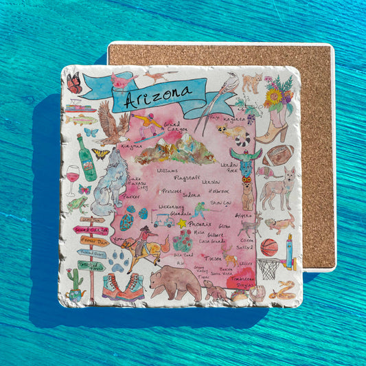 Arizona State Icon Map Watercolor Tumbled Edge Stone Trivet