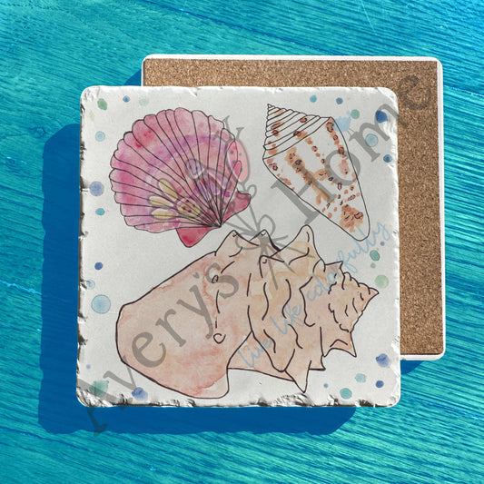 Scallop, Conch & Alphabet Cone Tumbled Stone Trivet