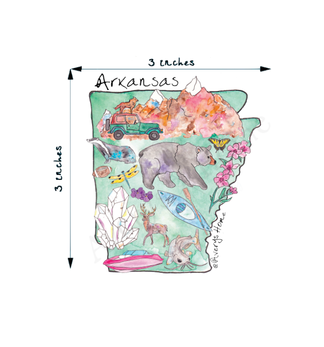 Arkansas State Icon Map Art 3" White Vinyl Die-Cut Sticker
