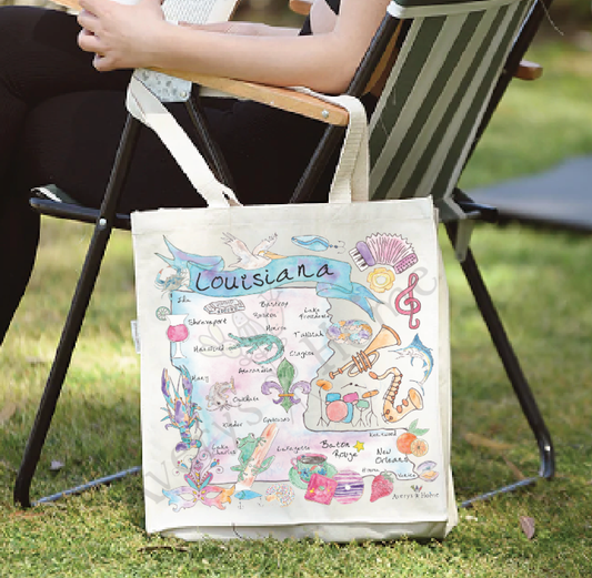 Louisiana State Map Organic Mardi Gras Souvenir Tote Bag