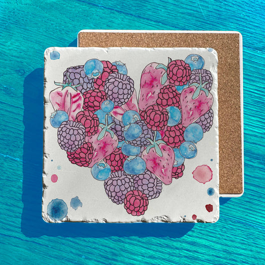 Valentines Sprint Berry Heart Art Tumbled Edge Stone Trivet