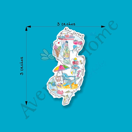 New Jersey State Icon Map Art 3" White Vinyl Die-Cut Sticker