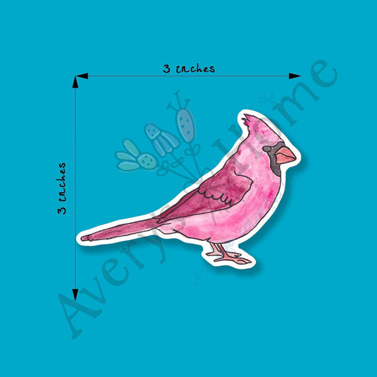 Cardinal Watercolor Permanent 3" White Vinyl Die-Cut Sticker