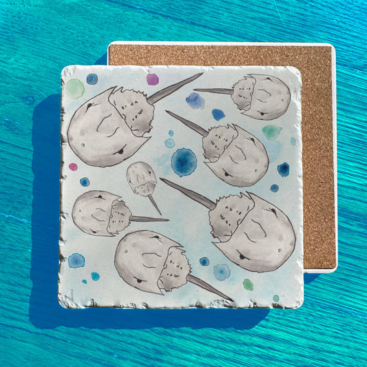 Horseshoe Crab Watercolror Tumbled Edge Stone Trivet