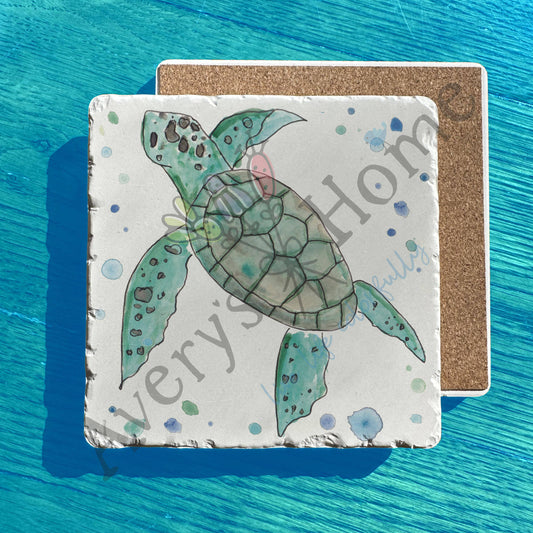 Olive Ridley Sea Turtle Watercolor Art Tumbled Stone Trivet