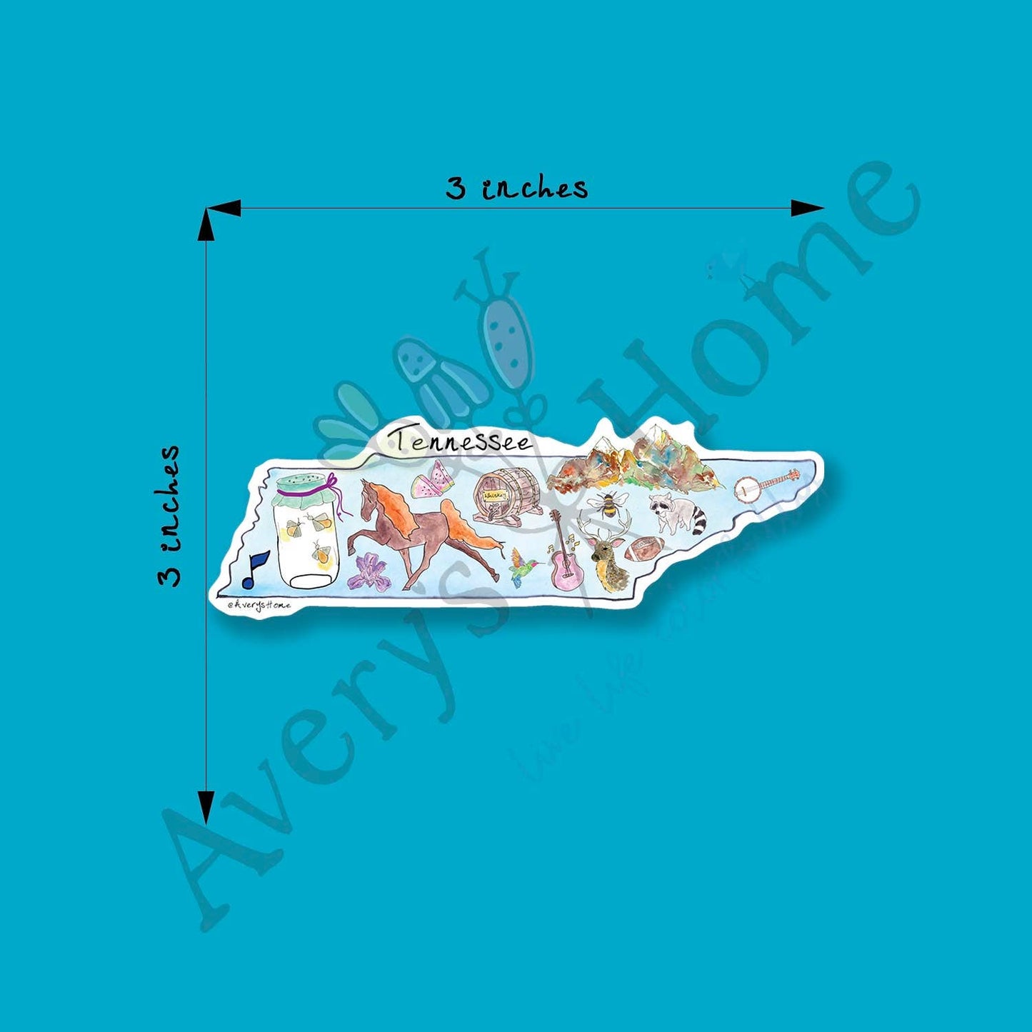 Tennessee State Icon Map Art 3" White Vinyl Die-Cut Sticker