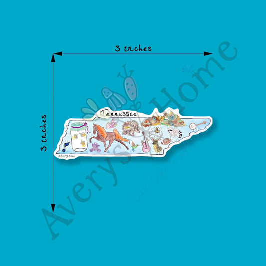 Tennessee State Icon Map Art 3" White Vinyl Die-Cut Sticker