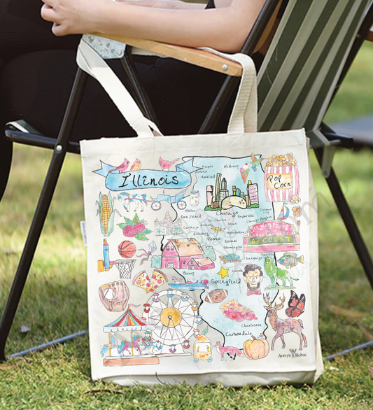 Illinois State Map Chicago Organic Souvenir Beach Tote Bag