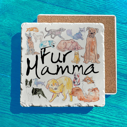 Fur Mamma Dog & Cat Watercolor Art Tumbled Edge Stone Trivet
