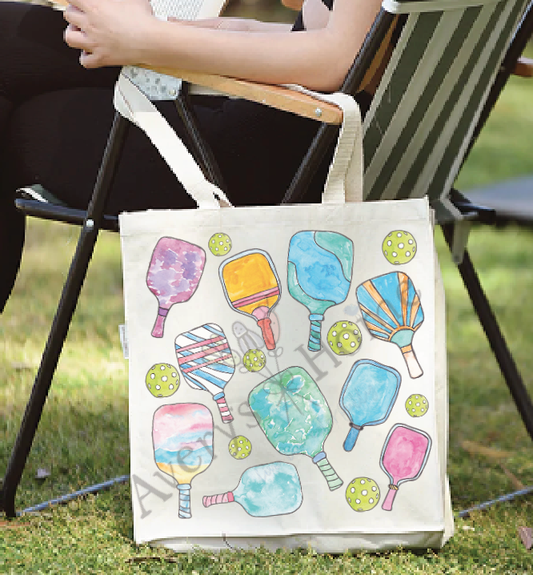 Pickleball Paddles Colorful Organic Cotton Large Tote Bag