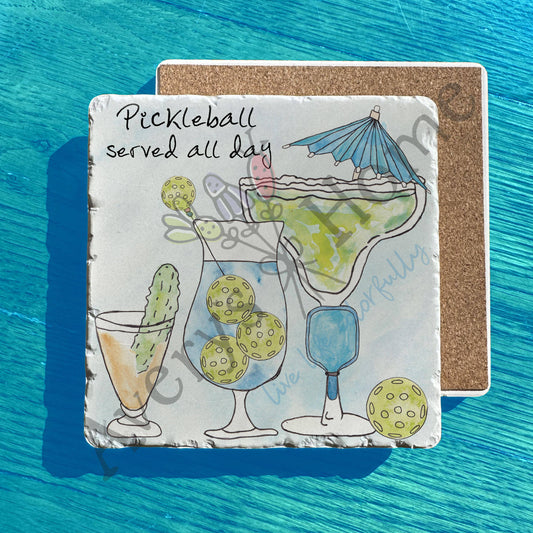 Pickleball Served All Day Margarita Tumbled Stone Trivet
