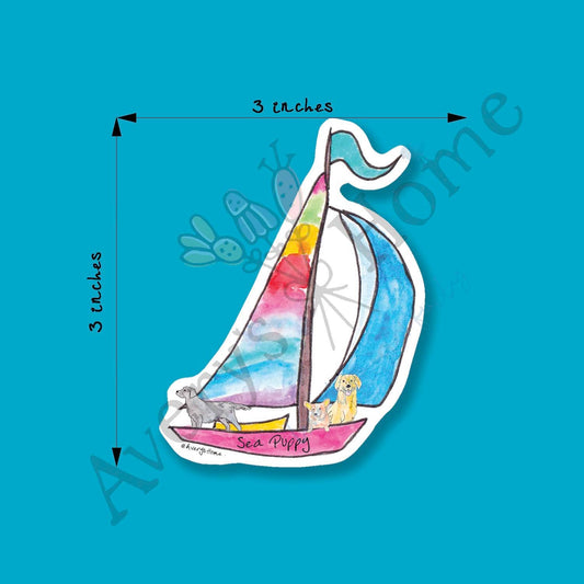 Seapuppy Sailboat Permanent 3" White Vinyl Die-Cut Sticker