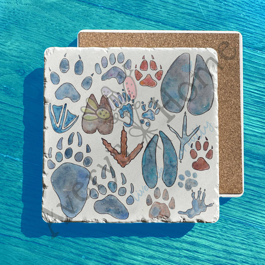 Animal Tracks Tumbled Stone Trivet – Mountain Hiking Decor
