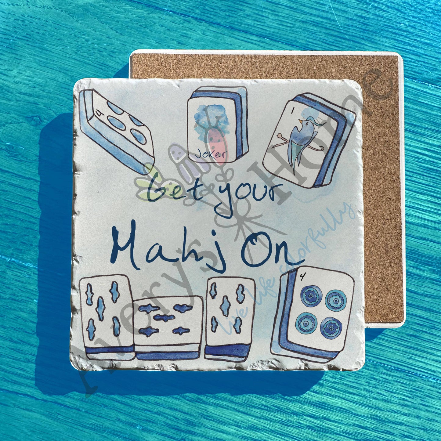 Get Your Mahj On Watercolor Art Tumbled Stone Trivet