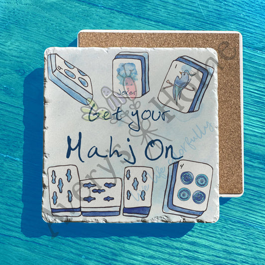 Get Your Mahj On Watercolor Art Tumbled Stone Trivet