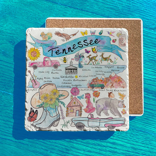 Tennessee State Icons Map Souvenir Tumbled Stone Trivet