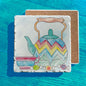 Watercolor Coffee Tea Kettle & Cup  Tumbled Stone Trivet