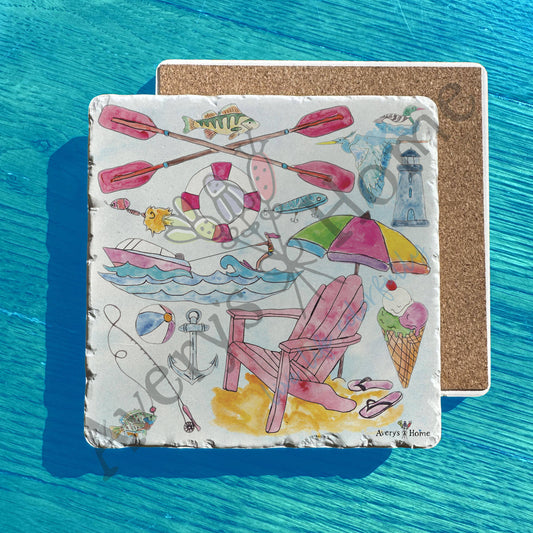 Great Lakes Beach Boat Lake Day Tumbled Stone Trivet