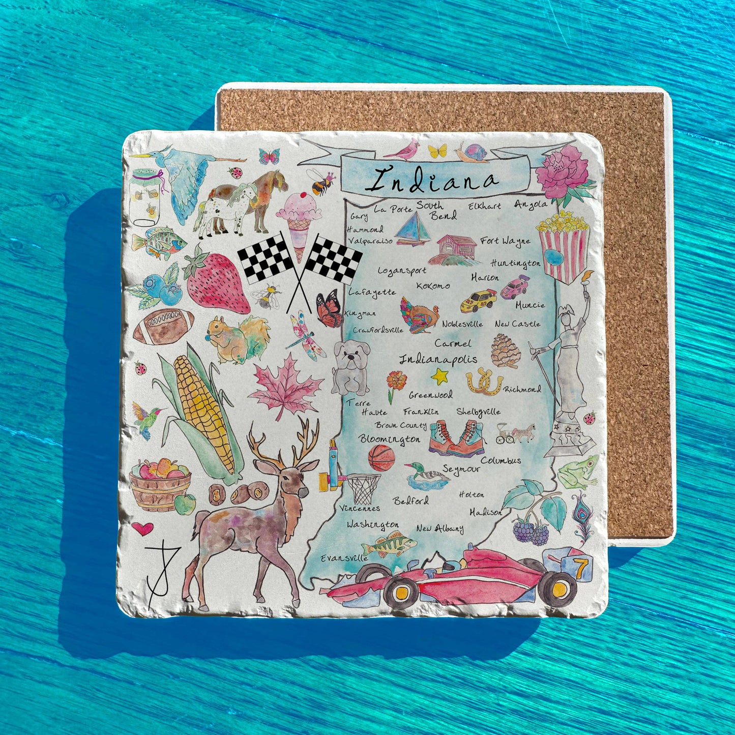 Indiana State Icons Map Tumbled Stone Trivet