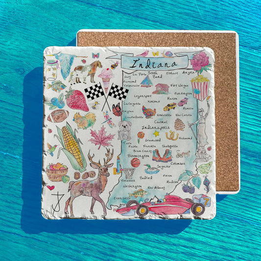 Indiana State Icons Map Tumbled Stone Trivet
