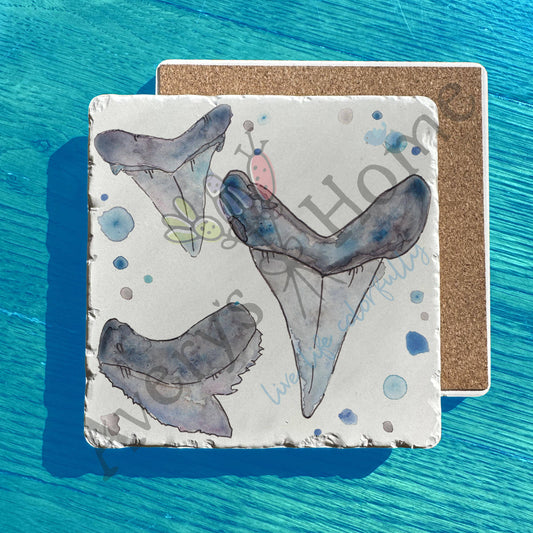 Shark Teeth Watercolor Art Tumbled Stone Trivet