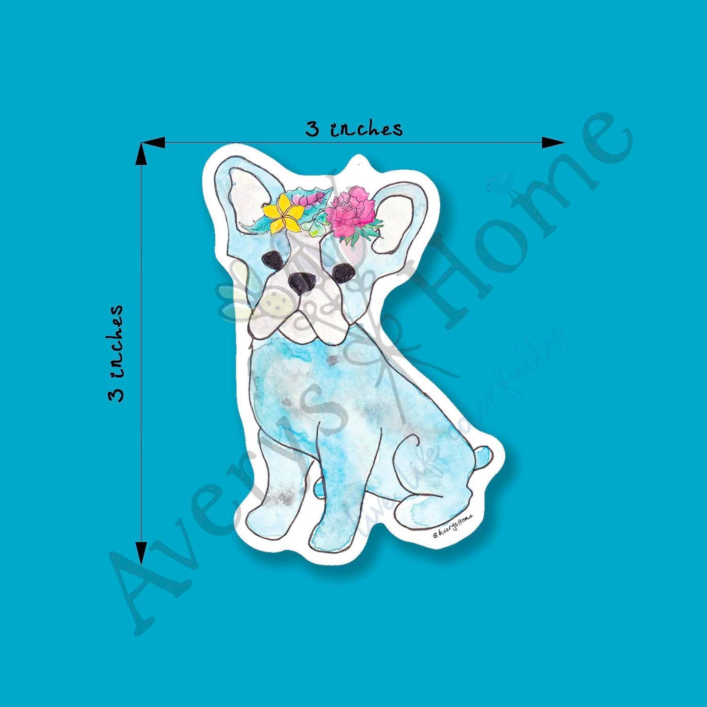Flower Crown Frenchie Art Permanent 3" Vinyl Die-Cut Sticker