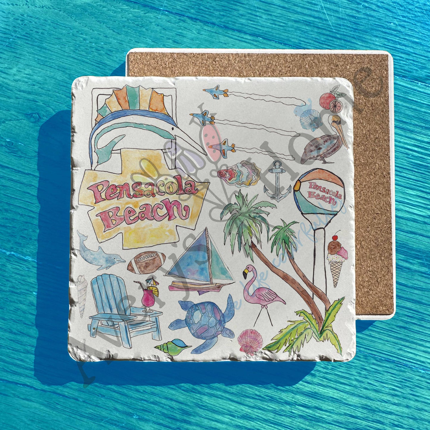 Custom/Locale Pensacola Beach Tower Tumbled Stone Trivet