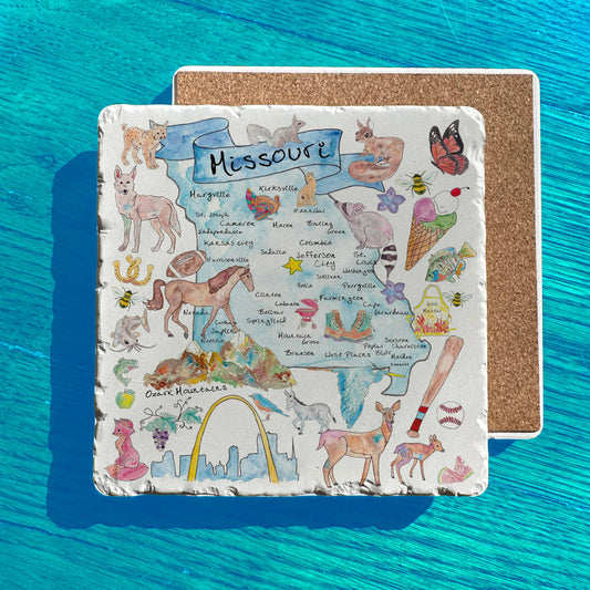 Missouri State Icon Map Watercolor Tumbled Edge Stone Trivet