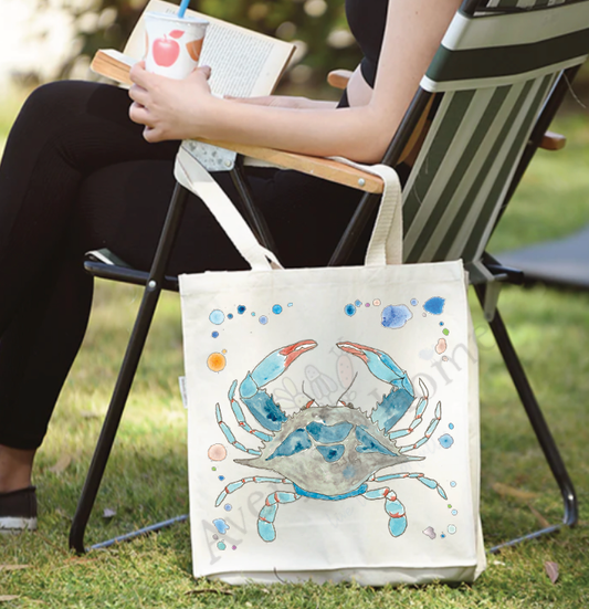 Ocean Blue Crab Customizable Organic Beach Tote Bag