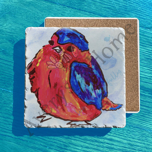 Life is Beautiful Red Blue Bird Tumbled Stone Trivet