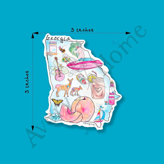 Georgia State Icon Map Art 3" White Vinyl Die-Cut Sticker