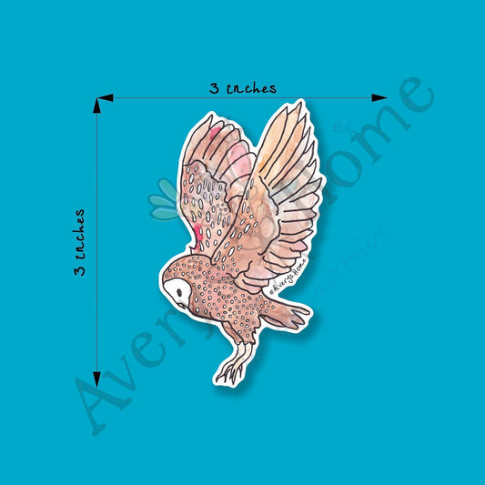 Owl Watercolor Bird Permanent 3" White Vinyl Die-Cut Sticker