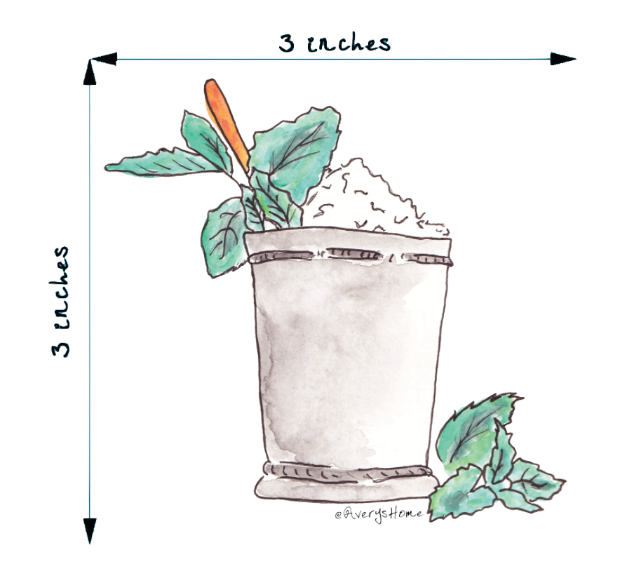 Mint Julep Derby Cocktail Art 3" White Vinyl Die-Cut Sticker