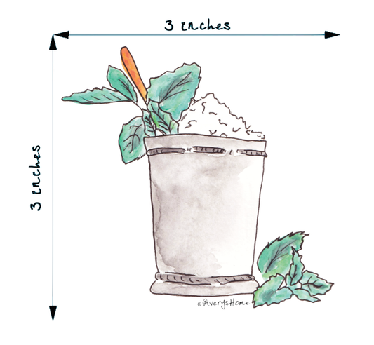 Mint Julep Derby Cocktail Art 3" White Vinyl Die-Cut Sticker