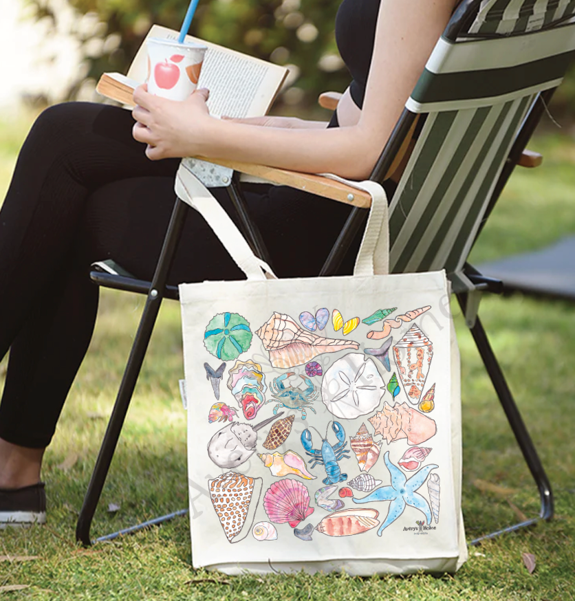 Ocean Creatures & Shells Customizable Organic Tote Bag