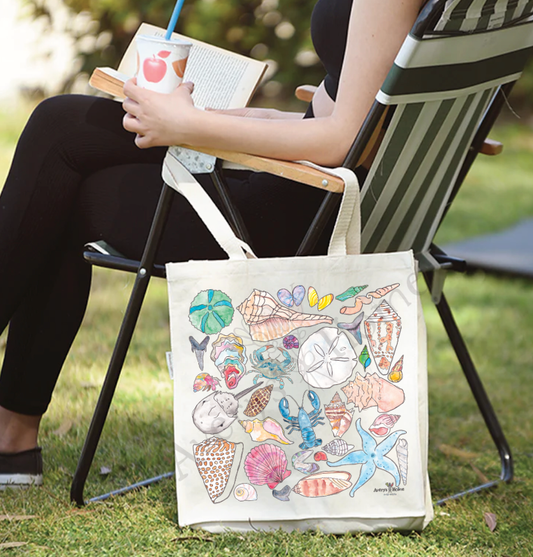 Ocean Creatures & Shells Customizable Organic Tote Bag