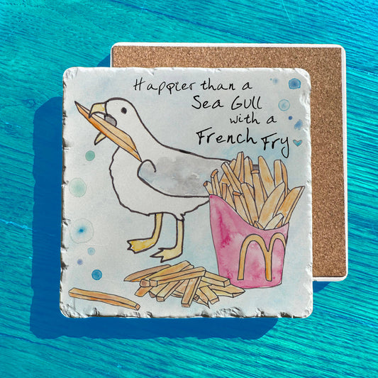 Happy as a Seagull with French Fries Tumbled Stone Trivet