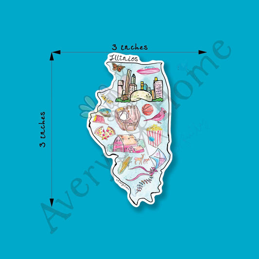 Illinois State Icon Map Art 3" White Vinyl Die-Cut Sticker