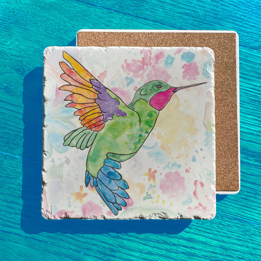 Colorful Hummingbird Spring Easter Tumbled Edge Stone Trivet