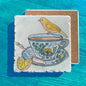 Tea Cup Party Yellow Bird Watercolor Tumbled Stone Trivet