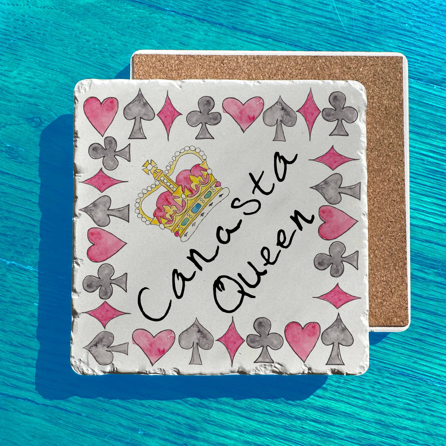 Canasta Queen Playing Card Tumbled Edge Stone Trivet