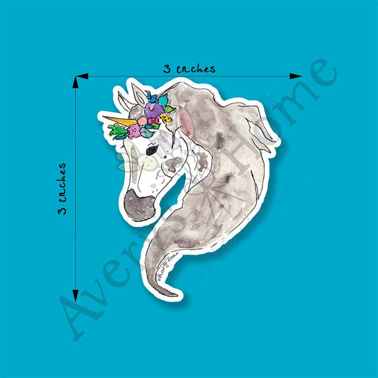 Flower Crown Unicorn Art Permanant 3" Vinyl Die-Cut Sticker