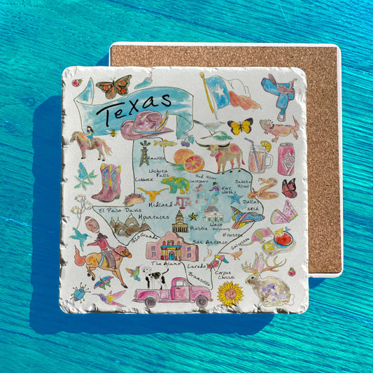 Texas State Icon Map Watercolor Tumbled Edge Stone Trivet