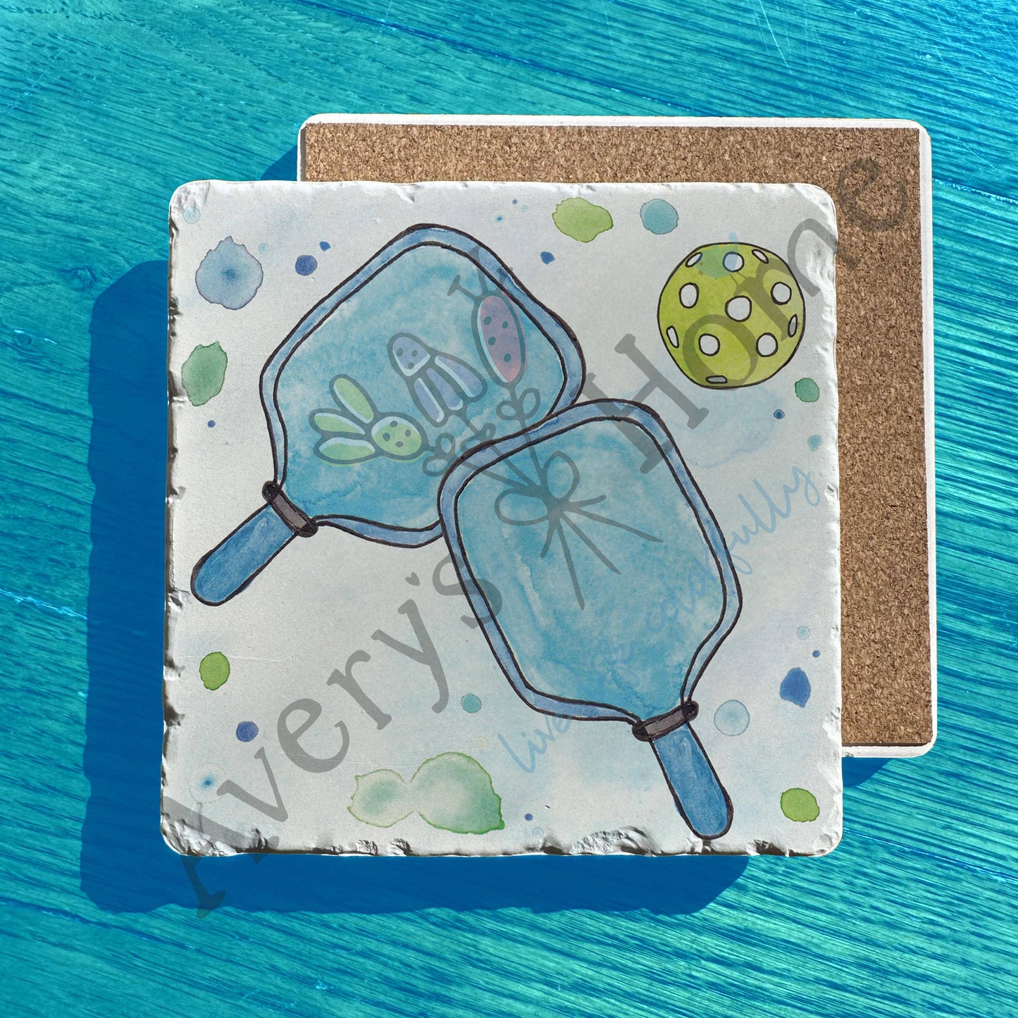 Pickleball Lifestyle Watercolor Art Tumbled Stone Trivet