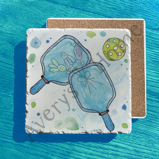 Pickleball Lifestyle Watercolor Art Tumbled Stone Trivet
