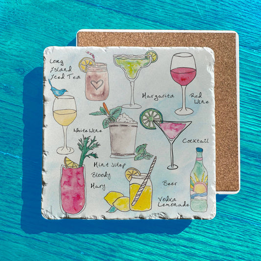 Favorite Happy Hour Cocktails Art Tumbled Edge Stone Trivet