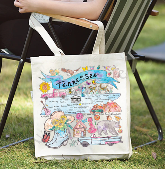 Tennessee State Map Organic Mountain Souvenir Beach Tote Bag