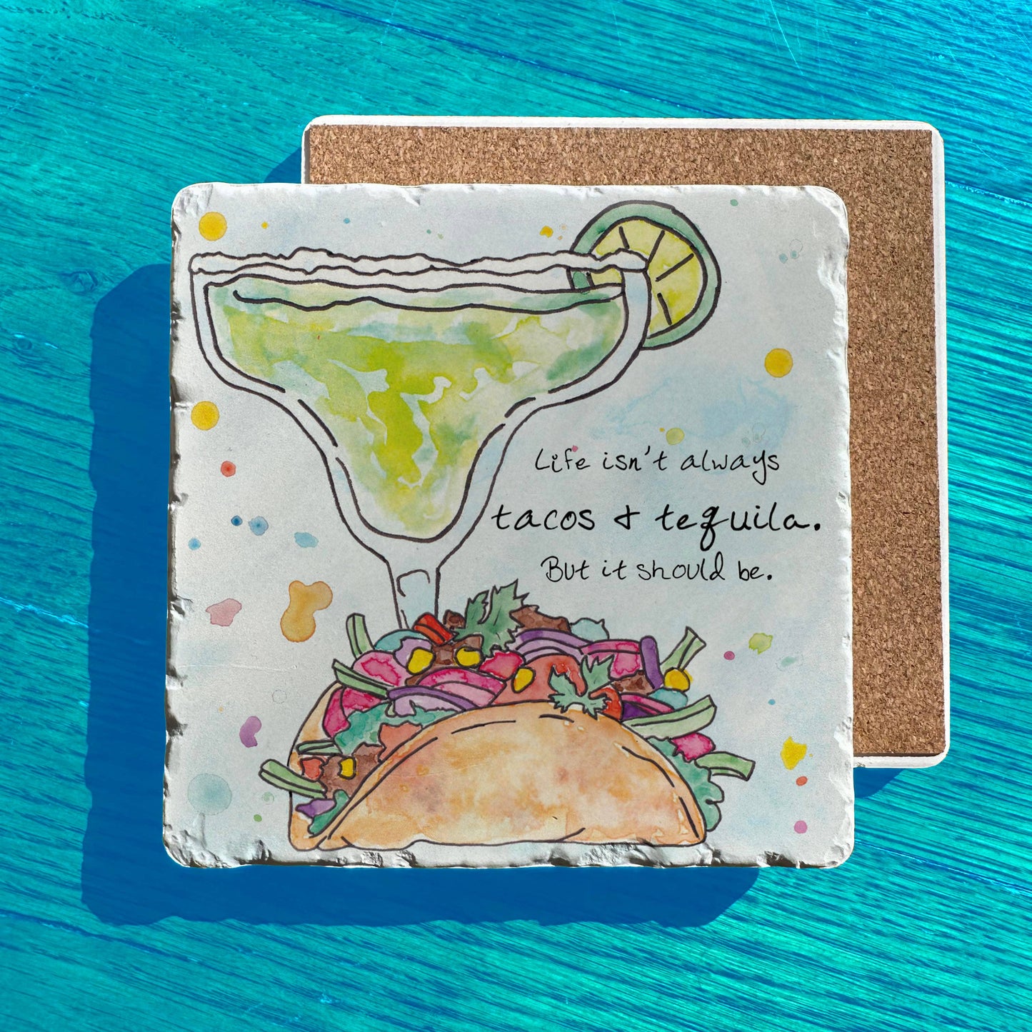 Tacos & Tequila Cinco de Mayo Art Tumbled Edge Stone Trivet