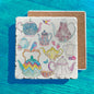 Tea Party Pot Birds Butterflies Art Tumbled Stone Trivet