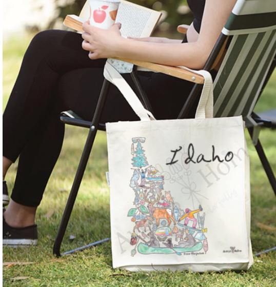 Idaho State Icons Lake Customizable Organic Cotton Tote Bag